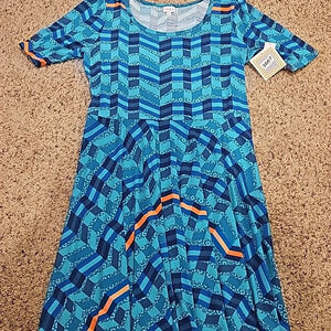 LulaRoe Nicole Teal Floral Short Sleeve Dress